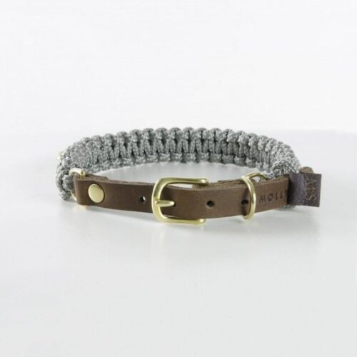 Molly and Stitch Hundehalsband Touch of Leather grau gold