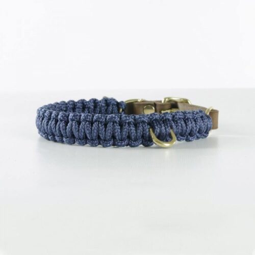 Molly and Stitch Hundehalsband Touch of Leather navy blau gold1